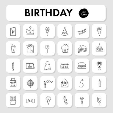 Doğum Günü 'nün 30 Simgesi Çizgi Sanatında.