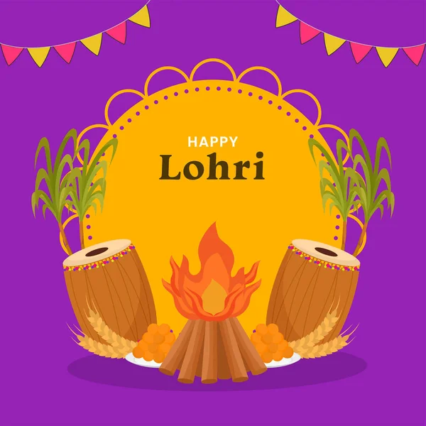 Glad Lohri Firande Affisch Design Med Festival Element Och Orange — Stock vektor