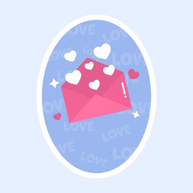 Mavi Aşk Metnine Karşı Uçan Kalplerle Zarfı Aç Kusursuz Oval Arka plan.