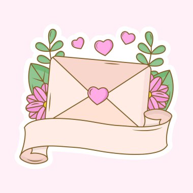 Zarflı Kurdele ve Çiçeklere Karşı Kalpler Yapıştırma Tarzında Arkaplan Bırakır.