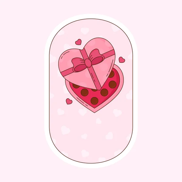 Offene Geschenk Herzform Schokoladenschachtel Auf Ovalem Rosa Hintergrund — Stockvektor