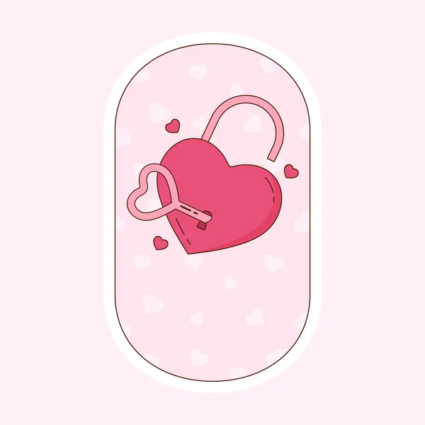 Open Heart Lock Key Pink Hearts Oval Background — Stock Vector