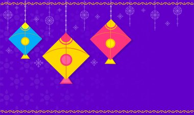 Çizgili renkli uçurtmalar Mor Arkaplan üzerine süslenmiş çiçek çiçeği ve Boşluk Kopyalama.