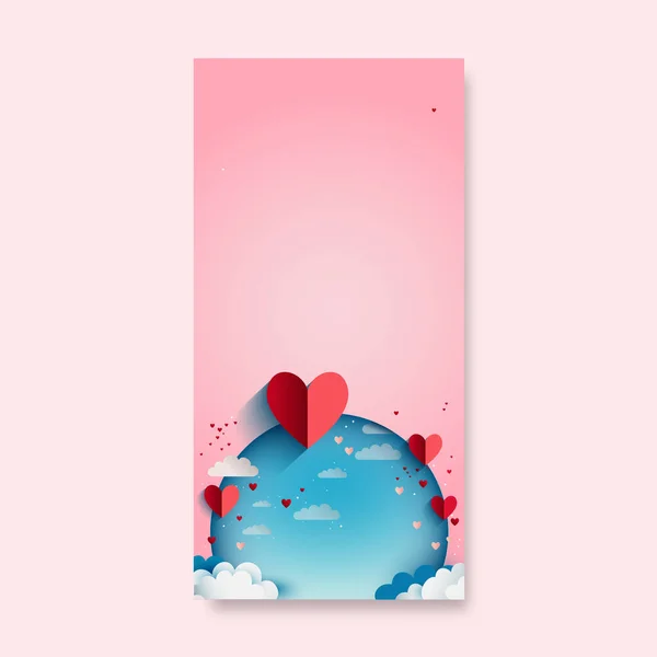 Render Red Paper Cut Heart Shapes Blue Shape Clouds Pastel — Stock vektor