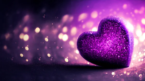 3D Render of Shiny Purple Glittery Heart Shape On Bokeh Lighting Background. Love Concept.