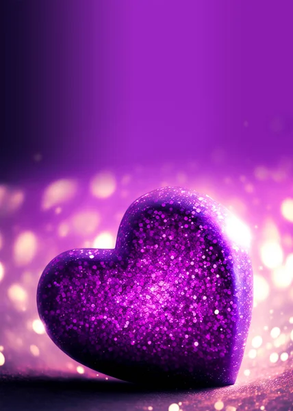 3D Render of Shiny Purple Glittery Heart Shape On Bokeh Lighting Background. Love Concept.