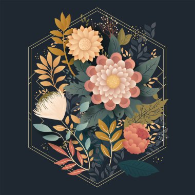 Beautiful Floral Inside Hexagonal Frame Background.