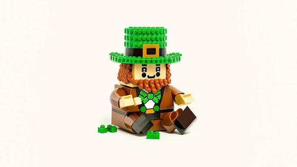 3D Render of Leprechaun Man Made By Building Blocks On White Background And Copy Space. St. Patrick\'s Day Concept.