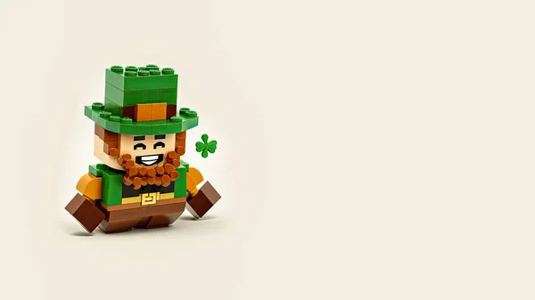 3D Render of Leprechaun Man Made By Building Blocks On Gray Background And Copy Space. St. Patrick\'s Day Concept.
