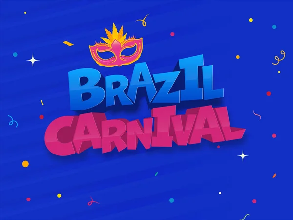 Brasil Carnaval Texto Fiesta Máscara Plumas Sobre Fondo Azul Confetti — Archivo Imágenes Vectoriales