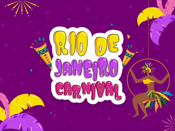 Sticker Style Rio Janeiro Carnival Font Faceless Female Samba Dancer — Stock Vector