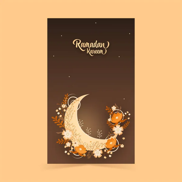 Ramadan Kareem Vertical Banner Design Luna Mezzaluna Decorati Bellissimi Fiori — Vettoriale Stock