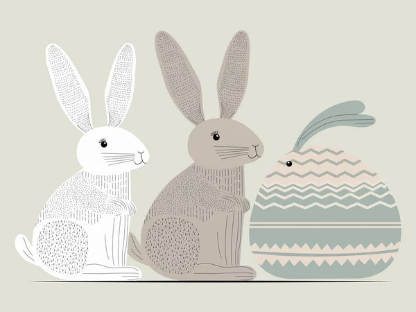 灰色背景下的涂鸦风格兔子角色 — 图库矢量图片
