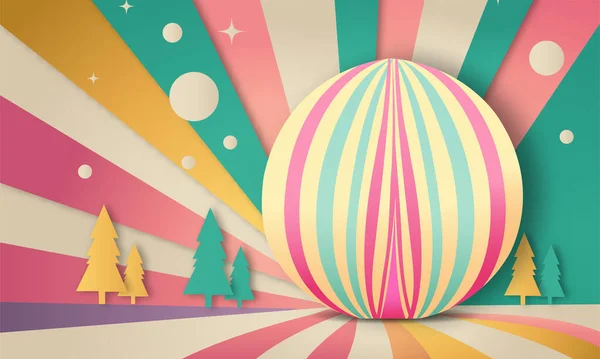 Retro Colorful Paper Rays Background Trees Large Egg Shape — 스톡 벡터