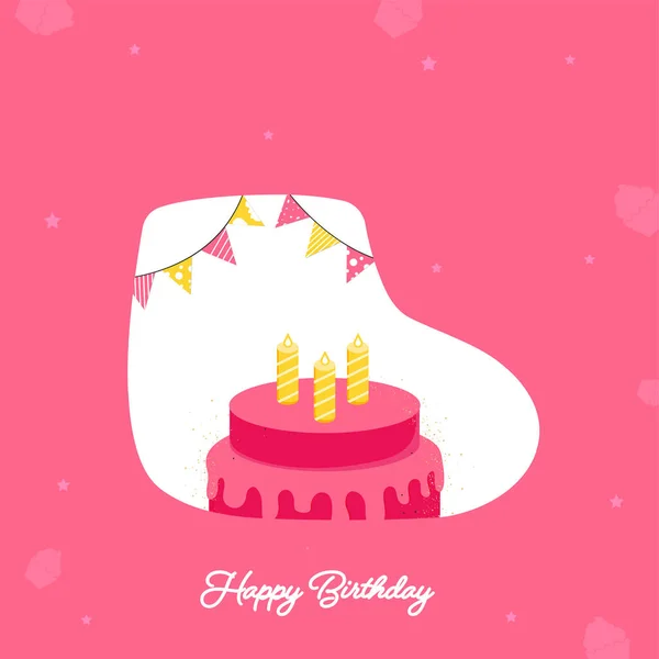 Happy Birthday Wishes Greeting Card Delicious Cake Burning Candles Bunting — Stock Vector