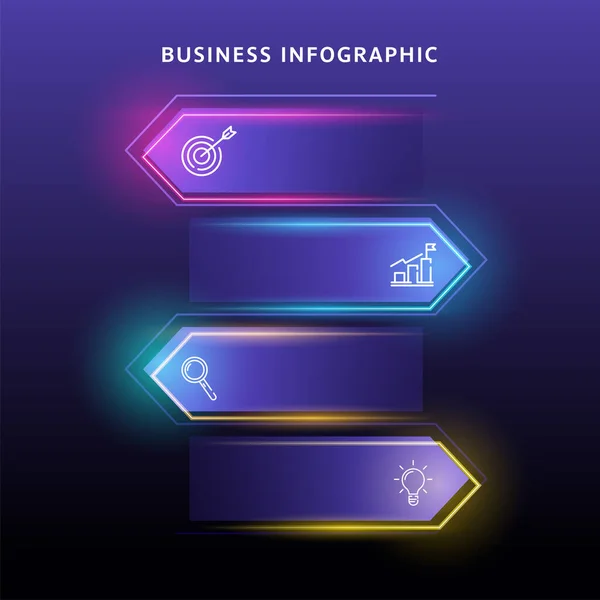 Business Infographic Tidslinje Mall Med Alternativ Neon Pilen Etiketter Och — Stock vektor