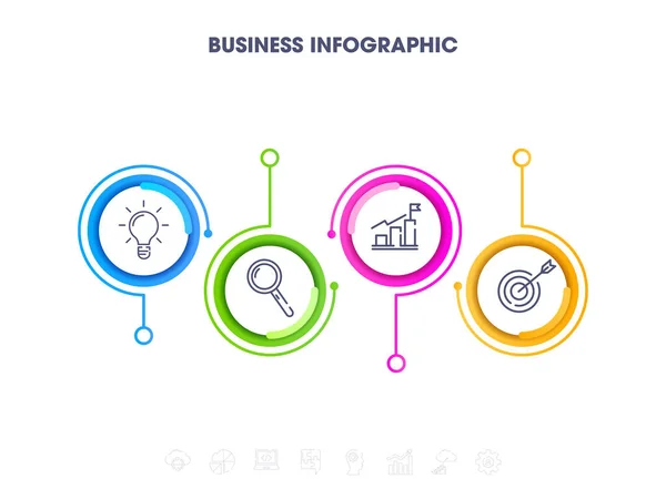 Business Infographic Template Met Vier Cirkelopties Dunne Lijn Pictogrammen — Stockvector