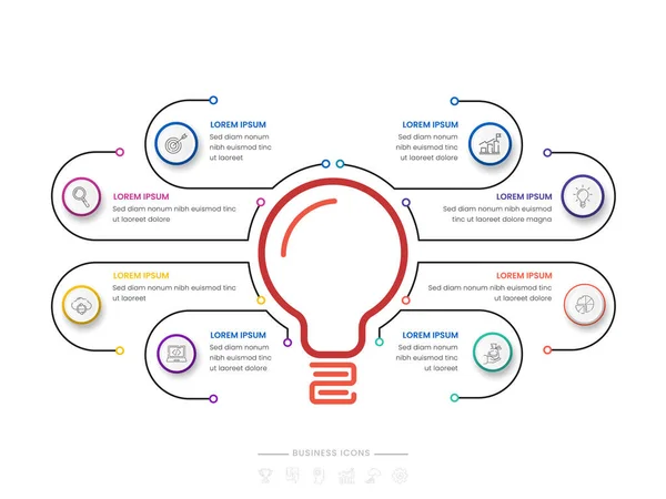 具有创意灯泡的八种选择业务信息图形模板 — 图库矢量图片