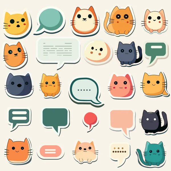 Set Von Sticker Stil Blank Chat Box Mit Katzen Emoji — Stockvektor