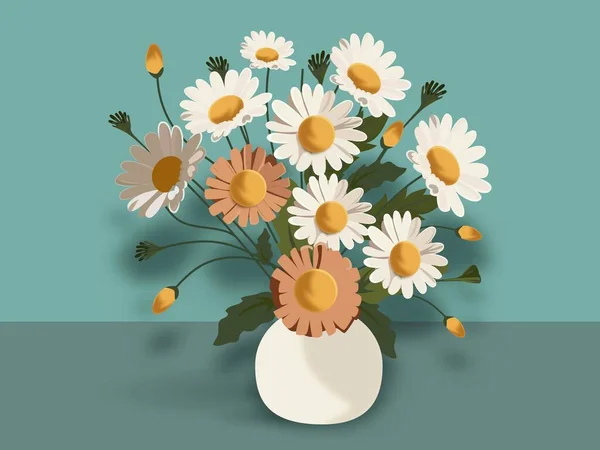 Pastel Turkuaz Arkaplanda Papatya Çiçeği Esrarı — Stok Vektör
