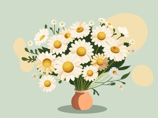 Ilustrace Květináče Rostlin Sedmikrásky Světle Zeleném Pozadí — Stockový vektor