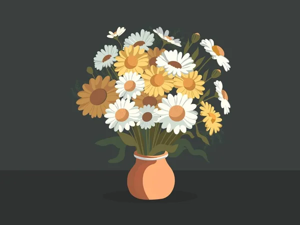 深灰色背景上的黄白相间的菊花 — 图库矢量图片