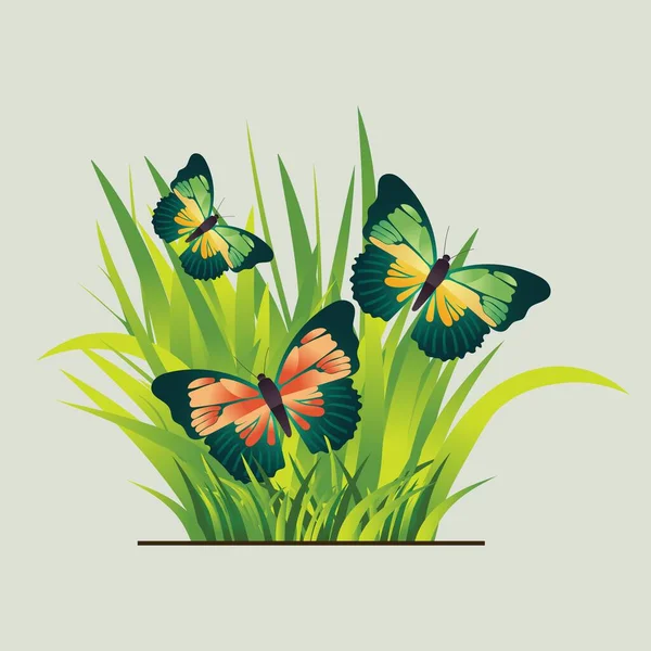 Kreativa Fjärilar Grön Gräs Bakgrund — Stock vektor