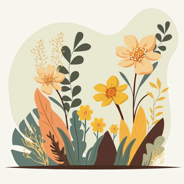 Flores Com Folhas Decoradas Fundo Abstrato — Vetor de Stock