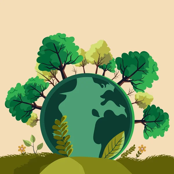 Trees Earth Globe Planet World Environment Day Concept — Stock Vector