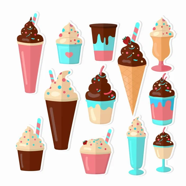 Sticker 스타일 Ice Cream Icons 컬렉션 — 스톡 벡터