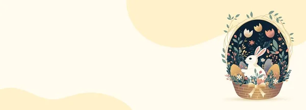Εικονογράφηση Διάνυσμα Του Χαριτωμένο Λαγουδάκι Αυγά Μέσα Floral Καλάθι Παστέλ — Διανυσματικό Αρχείο