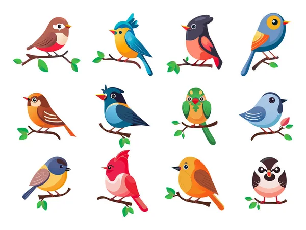 Kolekce Různých Ptačích Ikon Plochém Stylu — Stockový vektor