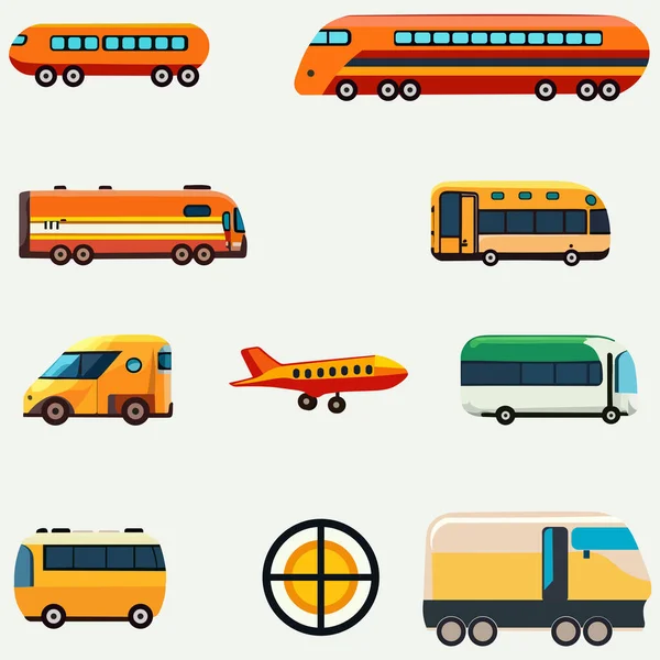 Raccolta Obiettivi Trasporto Come Autobus Aereo Treno Icone Auto — Vettoriale Stock
