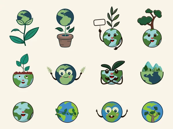 지구를 구하거나 대기중에 식물을 이용하여 환경을 구하라 — 스톡 벡터