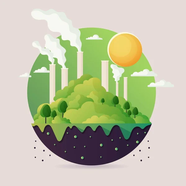 Factory Chimneys Sun Nature Background — Stock Vector