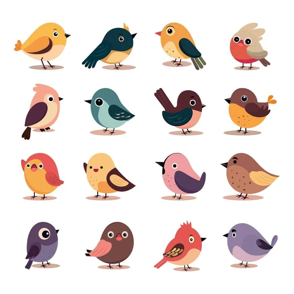 Collection Icône Oiseaux Dans Style Plat — Image vectorielle