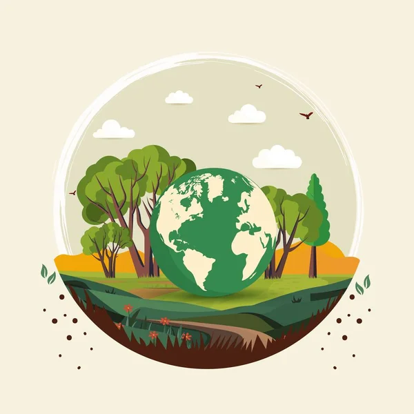 Circulaire Vorm Natuur Landschap Achtergrond Aarde Globe Illustratie — Stockvector