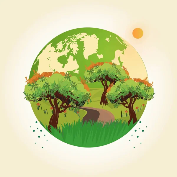 Earth Globe Shape Nature Background Sun Illustration — Stock Vector