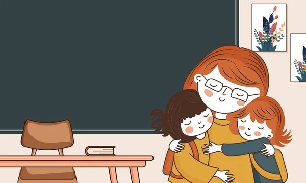 在课堂内观中拥抱学生的女教师角色 — 图库矢量图片