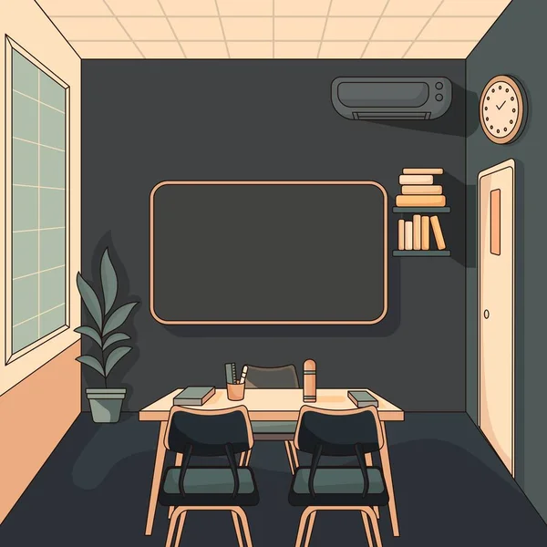 办公室或小木屋必要的家具如桌子 室内设计中的空调 — 图库矢量图片
