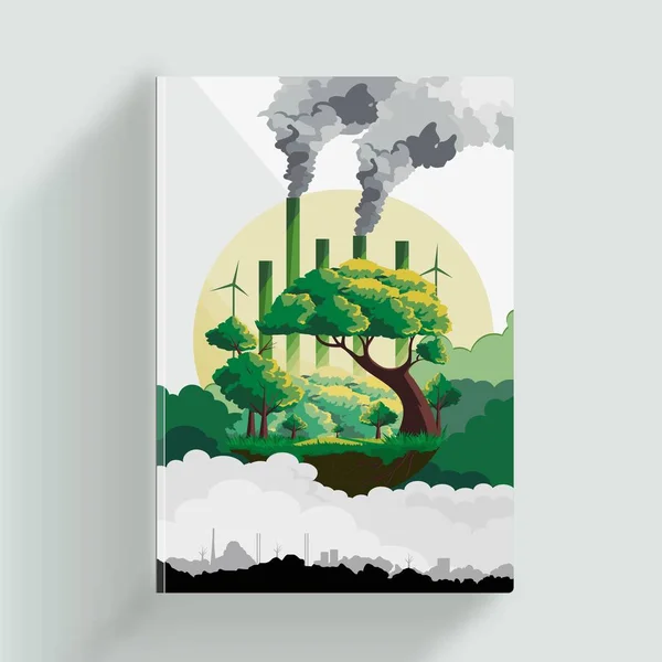 Οικολογικό Φιλικό Και Βιομηχανικό Περιβάλλον Φόντο Του Εξωφύλλου Ημερολόγιο Πρότυπο — Διανυσματικό Αρχείο