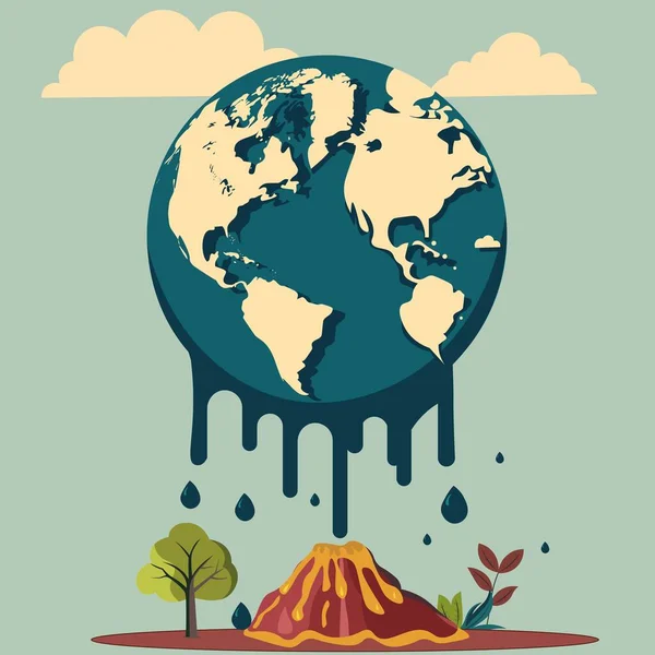 Volkan Doğa Arkaplanı Üzerine Damlayan Dünya Küresi Nin Vektör Llüstrasyonu — Stok Vektör