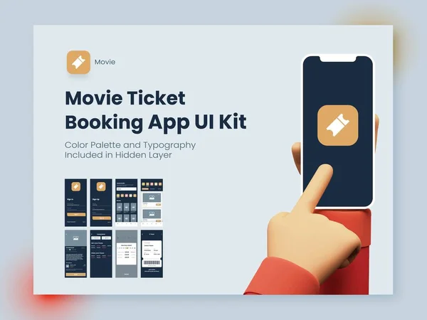 Movie Ticket Booking App Kit Συμπεριλαμβανομένου Του Λογαριασμού Σύνδεση Εγγραφή — Διανυσματικό Αρχείο