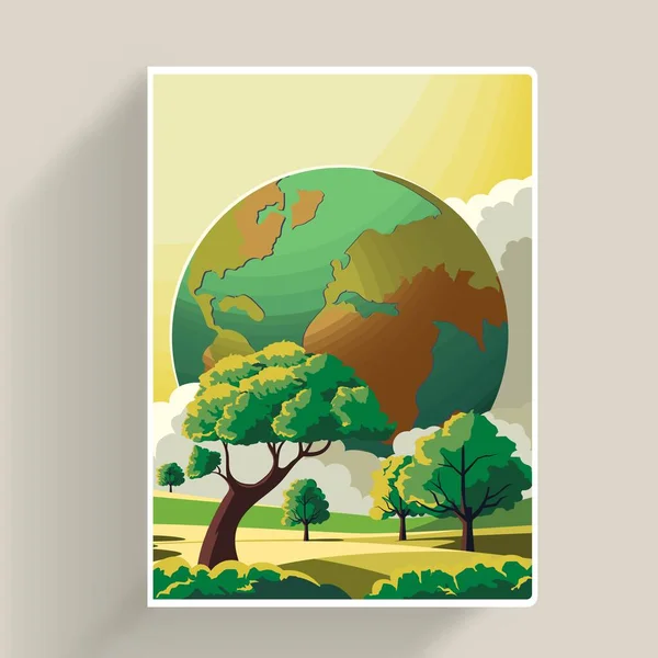 Nature Paysage Fond Avec Globe Terre Nuages Illustration — Image vectorielle