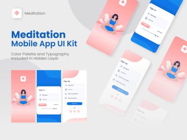 UI, UX, Arayüz Ekranları Meditasyon Mobil Uygulaması Girdi, Hesap Oluştur ve Yanıt Web Sitesine Kaydet.