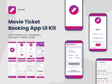 Mobil Uygulama için Sinema Biletleri Rezervasyon Uygulaması Giriş, Kayıt, Kayıt ve Hizmet Tipi İncelemeleri dahil UI Kit.