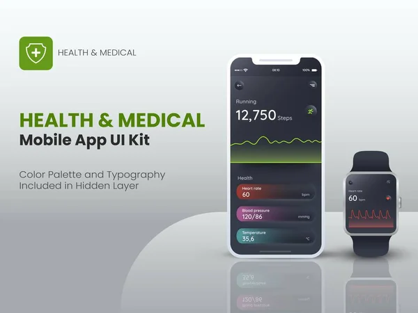 Health Medical Fitness Tracker Application Smartphone Smartwatch Mobile Application Responsive — 图库矢量图片
