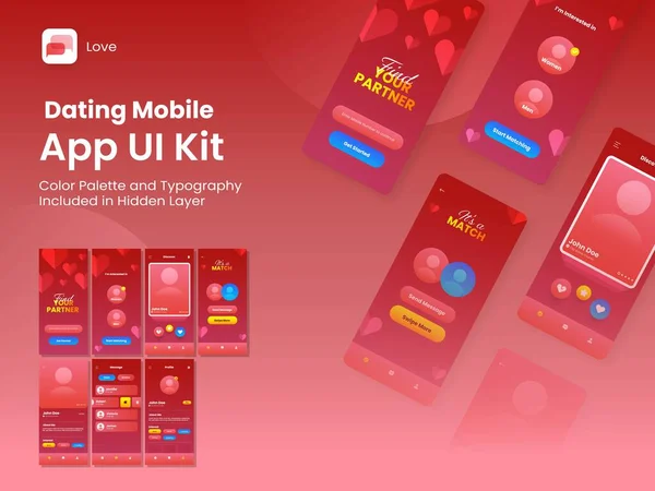 Dating App Kit Responsive Mobile Application Website Multiple Gui Beleértve — Stock Vector