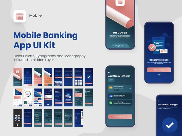 Mobile Banking App Gui Ekrany Tym Jak Utwórz Konto Zaloguj — Wektor stockowy