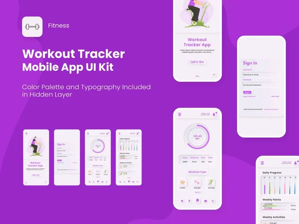 Workout Tracker Mobile App Kit Mit Als Anmelden Anmelden Tagesprozess — Stockvektor
